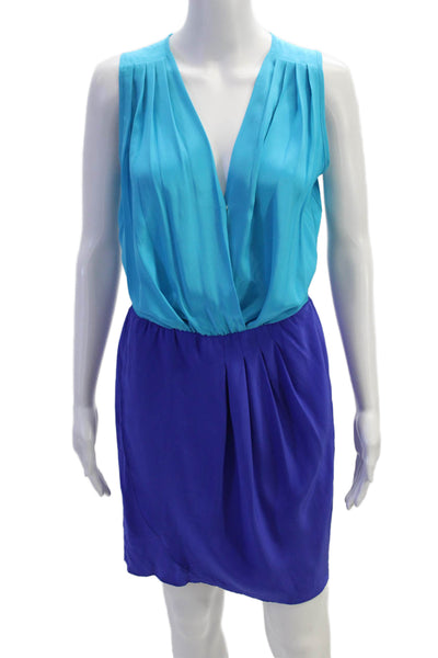 Amanda Uprichard Womens Silk Color Block Sleeveless Dress Blue Size M