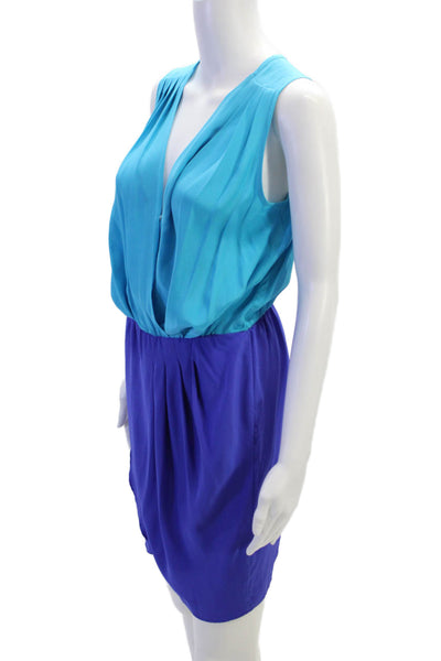 Amanda Uprichard Womens Silk Color Block Sleeveless Dress Blue Size M
