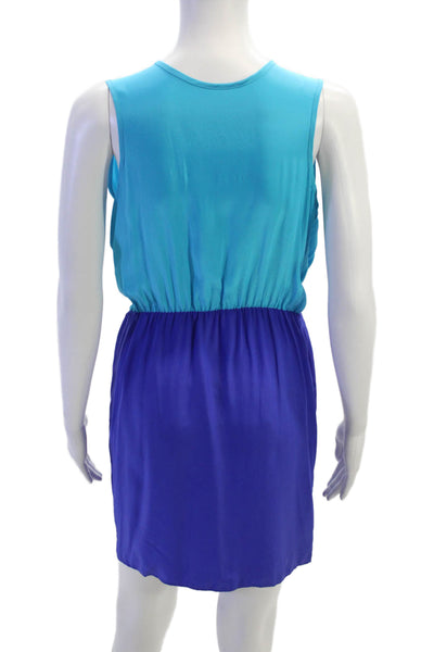 Amanda Uprichard Womens Silk Color Block Sleeveless Dress Blue Size M
