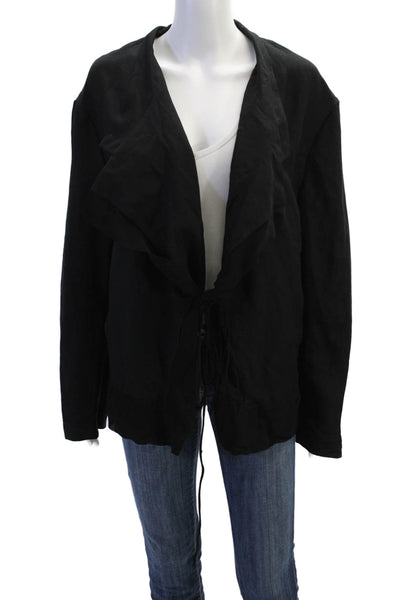 Zara Womens Linen Blend Tie Closure Wrap Jacket Black Size Large