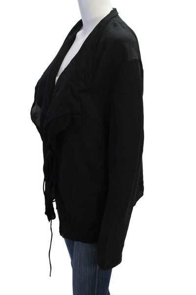 Zara Womens Linen Blend Tie Closure Wrap Jacket Black Size Large