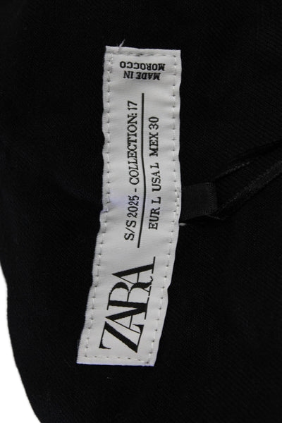 Zara Womens Linen Blend Tie Closure Wrap Jacket Black Size Large
