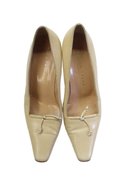 Richard Tyler Womens Leather Pointed Toe Heels Pumps Shoes Beige Size 6.5