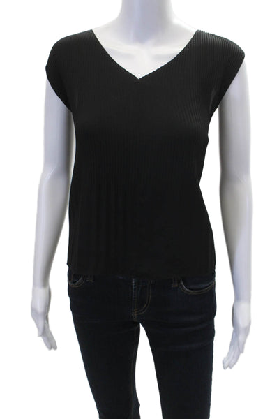 Babaton Womens Accordion Pleat V Neck Sleeveless Tank Top Black Size Medium