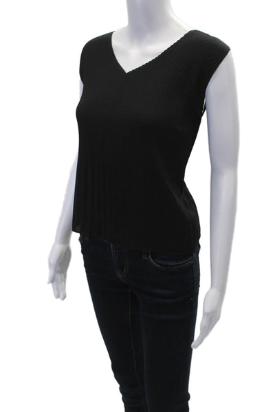 Babaton Womens Accordion Pleat V Neck Sleeveless Tank Top Black Size Medium