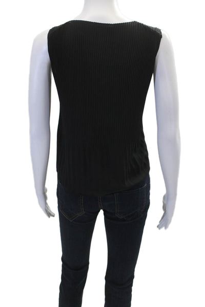 Babaton Womens Accordion Pleat V Neck Sleeveless Tank Top Black Size Medium
