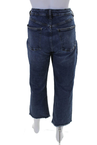Zara Womens High Rise Straight Leg Raw Hem Jeans Blue Cotton Size 10