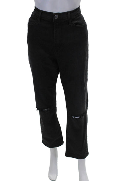 Frame Womens High Rise Maverick Rips Straight Leg Jeans Black Cotton Size 32