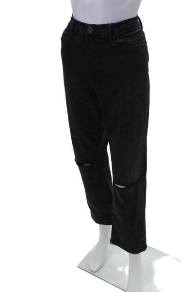 Frame Womens High Rise Maverick Rips Straight Leg Jeans Black Cotton Size 32