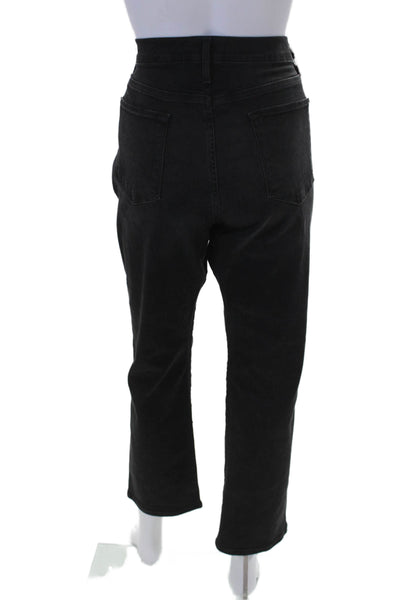 Frame Womens High Rise Maverick Rips Straight Leg Jeans Black Cotton Size 32