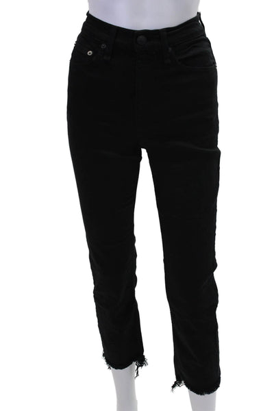 Rag & Bone Womens Cotton Zip Button Fray Slim Leg Jeans Black Size EUR 25