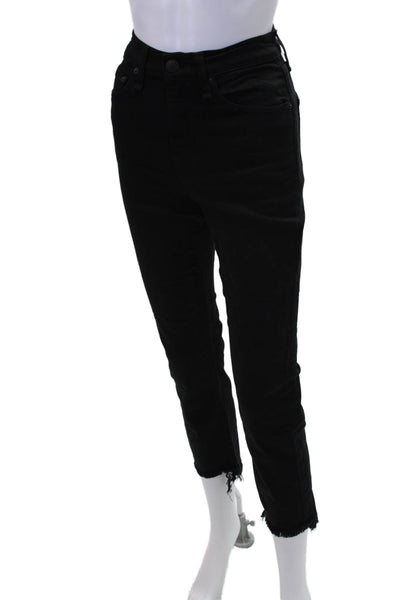 Rag & Bone Womens Cotton Zip Button Fray Slim Leg Jeans Black Size EUR 25