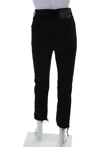 Rag & Bone Womens Cotton Zip Button Fray Slim Leg Jeans Black Size EUR 25