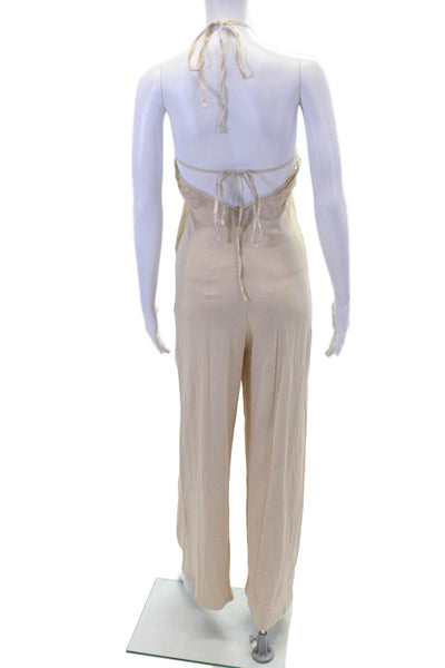 Zara Womens Textured Halter Top Casual Jumpsuit Nude Size S
