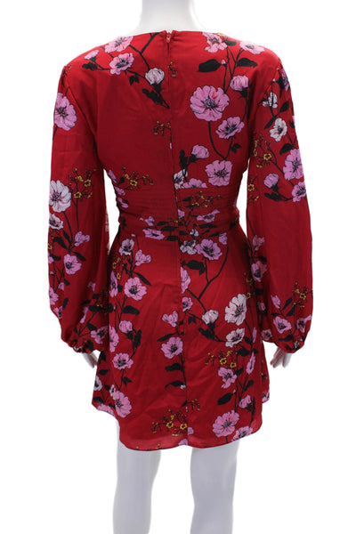 Keepsake Womens Long Sleeve V-neck Floral Short Dress Red Size M