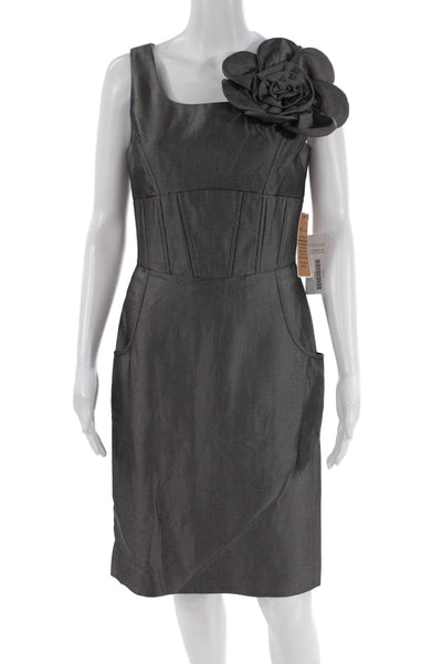 Nue By Shani Womens Back Zip Flower Scoop Neck Shift Dress Gray Size 4