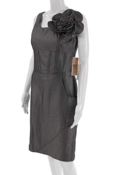 Nue By Shani Womens Back Zip Flower Scoop Neck Shift Dress Gray Size 4