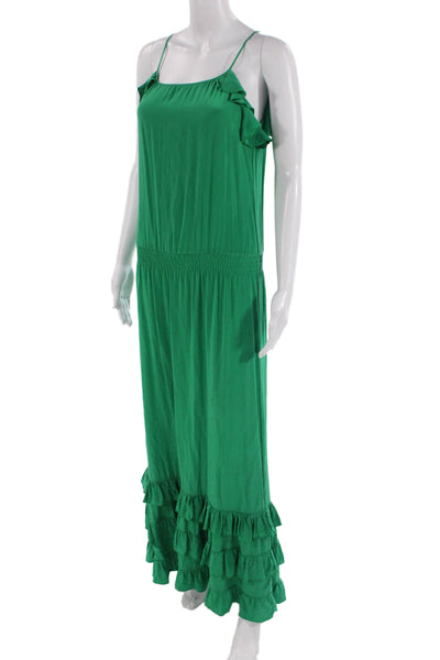 Hale Bob Womens Spaghetti Strap Ruffled Silk Midi Shift Dress Green Size XS
