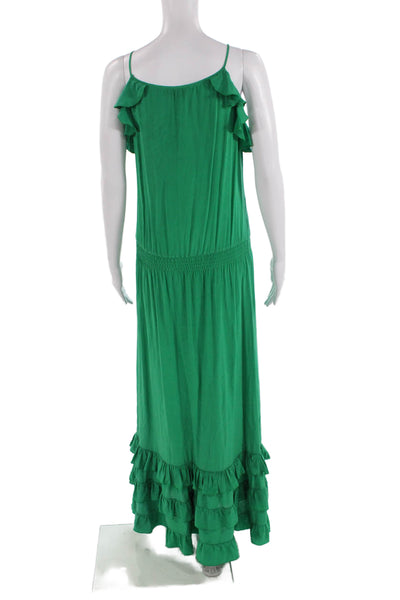 Hale Bob Womens Spaghetti Strap Ruffled Silk Midi Shift Dress Green Size XS