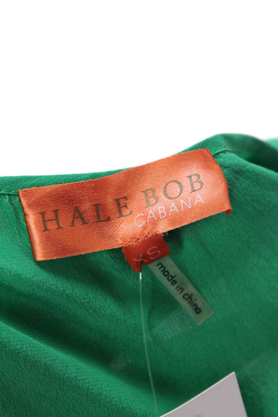 Hale Bob Womens Spaghetti Strap Ruffled Silk Midi Shift Dress Green Size XS