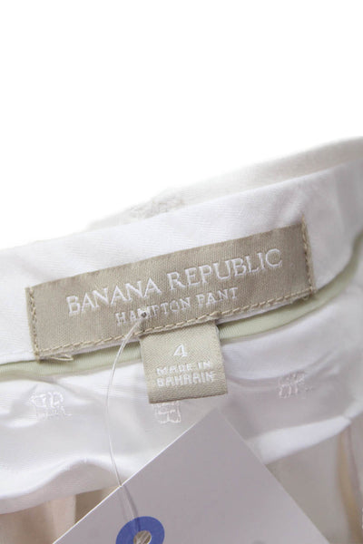 Banana Republic Womens Cotton Pocketed Flat Front Pants Solid White Size 4