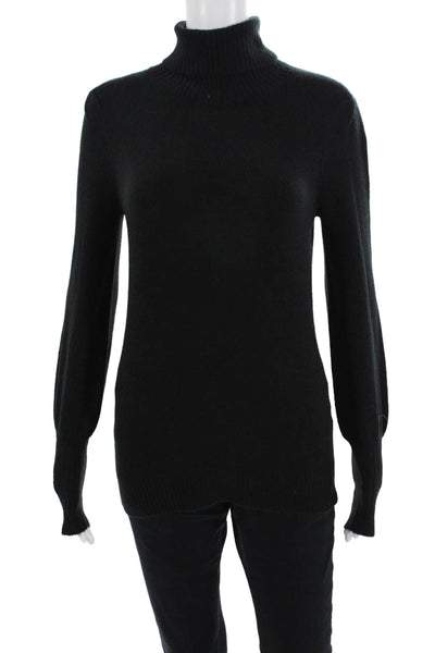J Crew Womens Knitted Balloon Sleeve Turtleneck Sweater Solid Black Size XXS