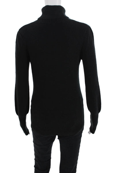 J Crew Womens Knitted Balloon Sleeve Turtleneck Sweater Solid Black Size XXS