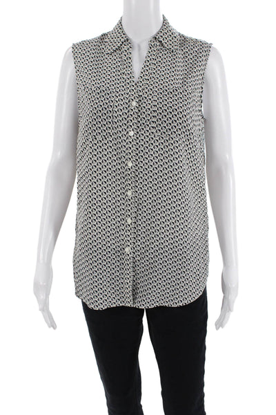Talbots Womens Collared Geometric Print Button Down Blouse Gray Size M