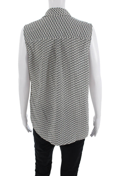 Talbots Womens Collared Geometric Print Button Down Blouse Gray Size M