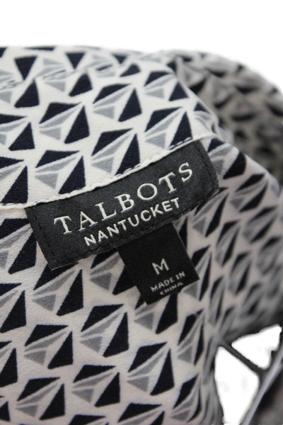 Talbots Womens Collared Geometric Print Button Down Blouse Gray Size M