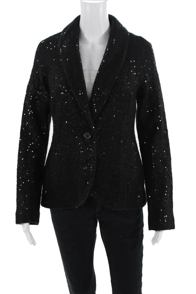 Banana Republic Womens Collared Single Button Sequined Blazer Black Size 4