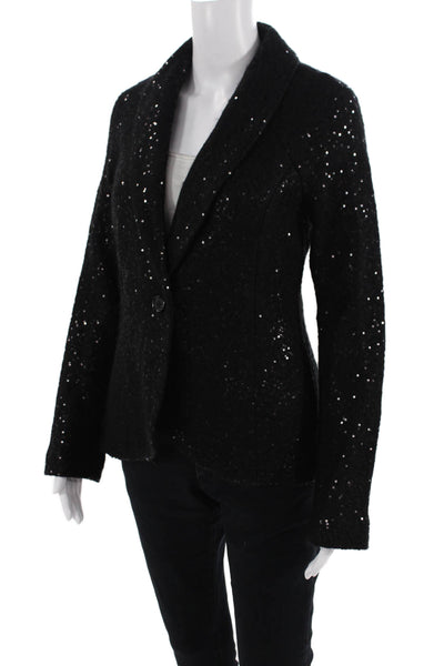 Banana Republic Womens Collared Single Button Sequined Blazer Black Size 4