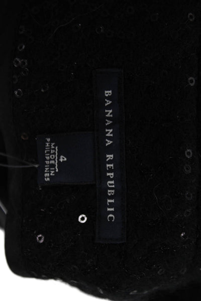 Banana Republic Womens Collared Single Button Sequined Blazer Black Size 4