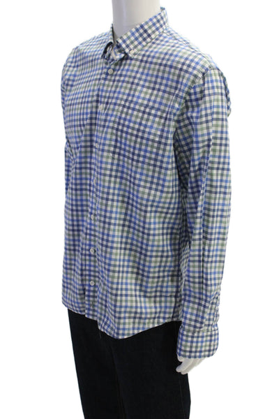 Johnnie-o Mens Plaid Hangin Out Button Down Collar Shirt Blue Green Size Large