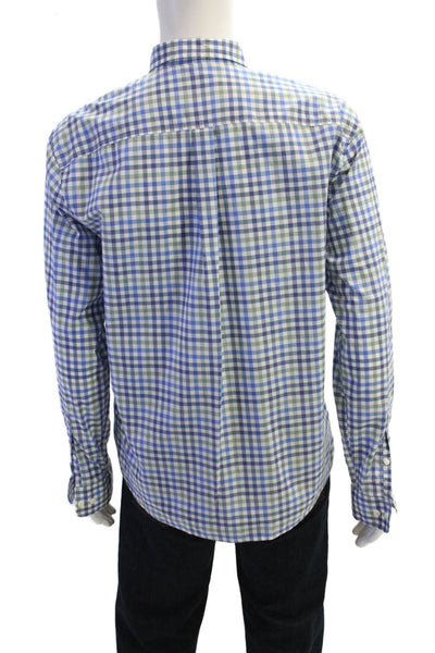 Johnnie-o Mens Plaid Hangin Out Button Down Collar Shirt Blue Green Size Large