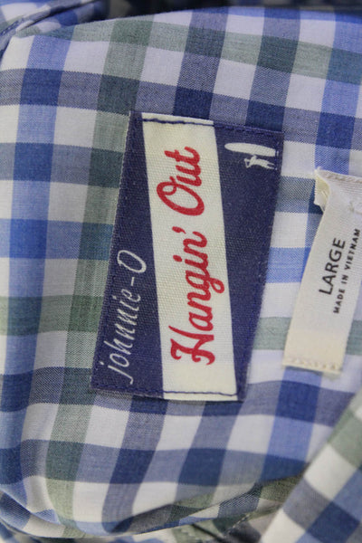 Johnnie-o Mens Plaid Hangin Out Button Down Collar Shirt Blue Green Size Large