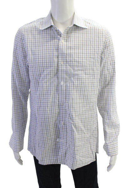 Bonobos Mens Cotton Collared Checkered Print Button Up Shirt White Size 16