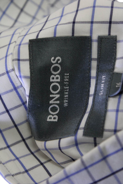 Bonobos Mens Cotton Collared Checkered Print Button Up Shirt White Size 16