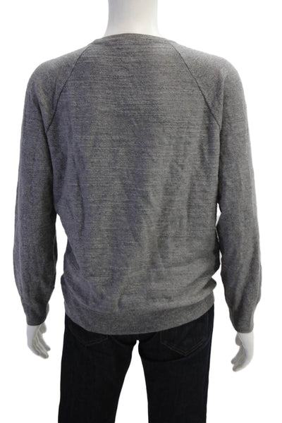 J Crew Mens Cotton Round Neck Long Sleeve Pullover Sweater Light Gray Size L
