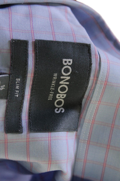 Bonobos Mens Cotton Collared Checkered Print Button Up Shirt Blue Size 16