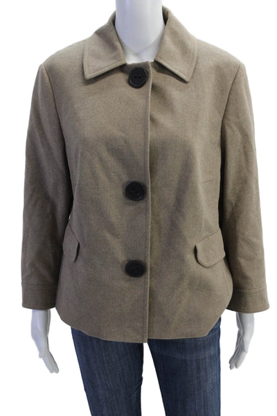 Akris Punto Womens Collar Buttoned Lined Long Sleeve Jacket Brown Size 14