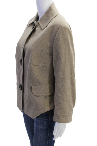 Akris Punto Womens Collar Buttoned Lined Long Sleeve Jacket Brown Size 14