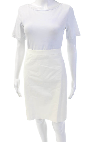 J Crew Womens Stretch Cotton Zip Back Lined Pencil Skirt Cream Size 6