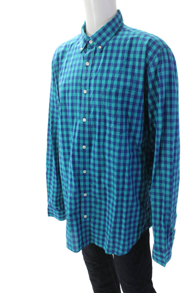 J Crew Mens Cotton Checkered Collared Button Up Shirt Blue Size XLT