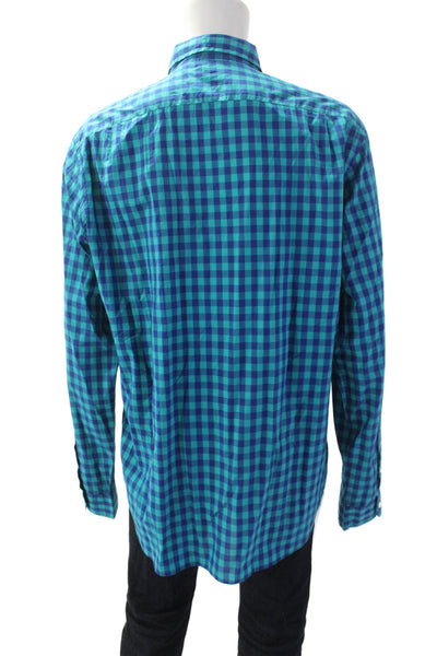 J Crew Mens Cotton Checkered Collared Button Up Shirt Blue Size XLT