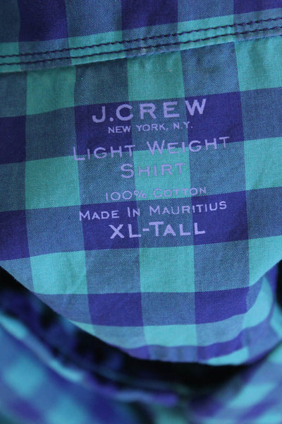 J Crew Mens Cotton Checkered Collared Button Up Shirt Blue Size XLT