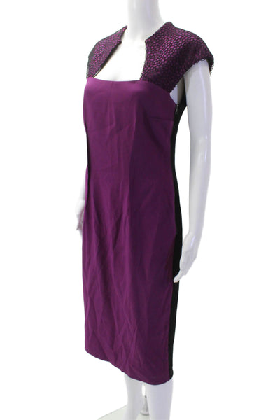 Lida Baday Women's Sleeveless Colorblock Mesh Midi Dress Purple Size 10