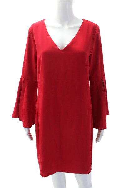Amanda Uprichard Women's V-Neck Short Sleeves Mini Shift Dress Red Size L