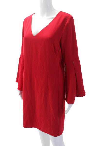 Amanda Uprichard Women's V-Neck Short Sleeves Mini Shift Dress Red Size L