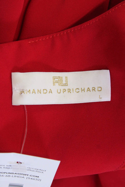 Amanda Uprichard Women's V-Neck Short Sleeves Mini Shift Dress Red Size L